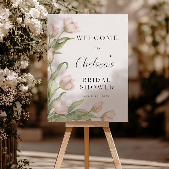 Spring Flowers Bridal Shower Welcome Sign, Modern, Wildflowers (Editable Printable) Instant Download #pts