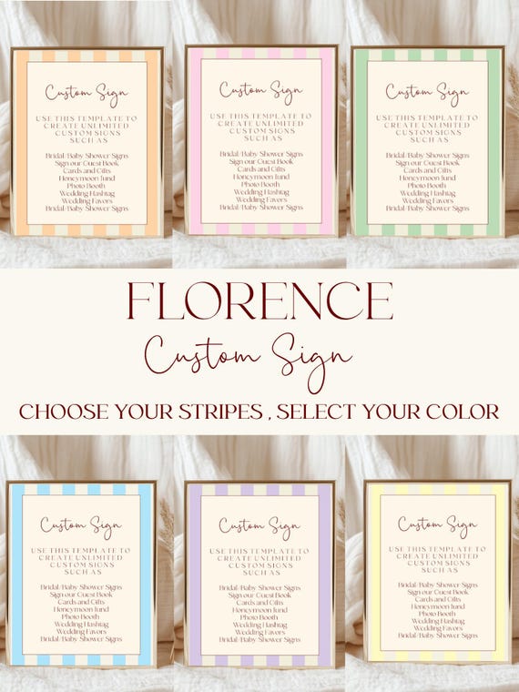 Modern Striped Wedding/Shower Custom Sign Template: Colorful Coastal Design (Digital Download) #FLORENCE