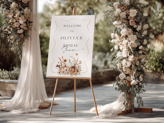 Fall Bridal Shower Welcome Sign Template: Terracotta Floral, Pumpkins, Editable (Digital Download) #tfw