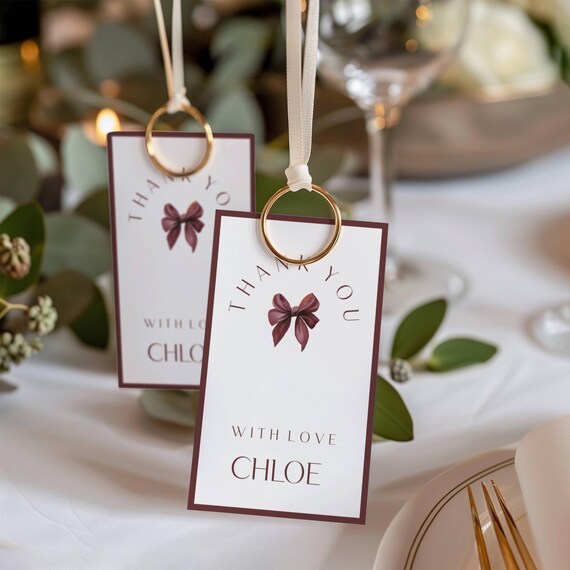 Burgundy Bow Wedding Favor Tag Template, Minimalist Gift Tag (Editable Printable) #mbb