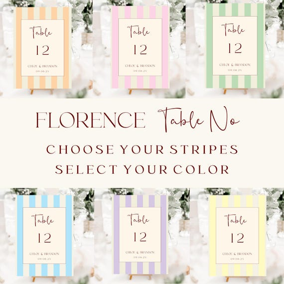 Modern Striped Wedding Table Number Template: Colorful Coastal Design (Digital Download) #FLORENCE