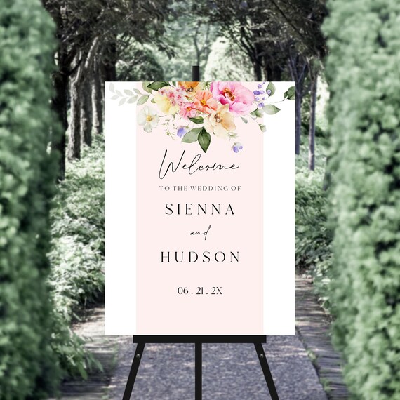 Floral Wedding Welcome Sign Template: Summer Pink Wildflower (Printable, Editable ) #pan
