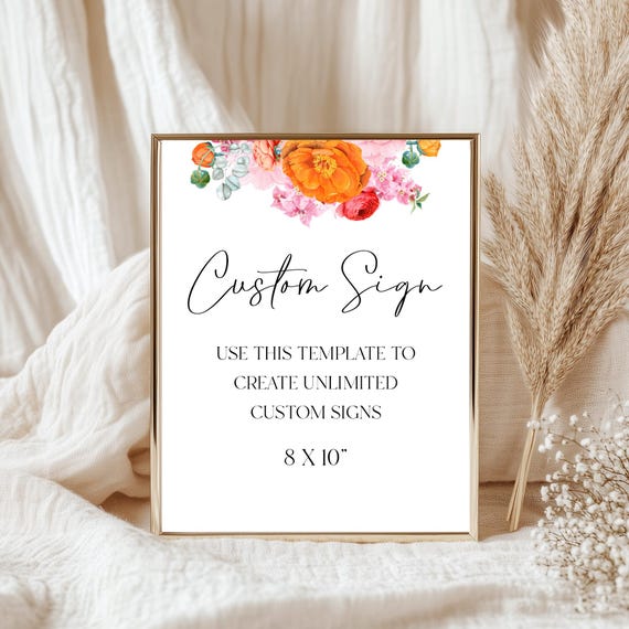 Floral Wedding Sign Template: Bold Summer Blooms, Editable 8x10 (Digital Download) Printable #ora