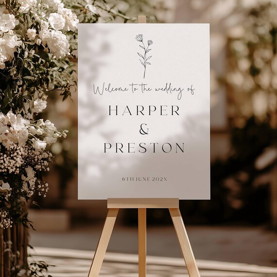 Elegant Wedding Welcome Sign: Modern, Minimalist, Floral (Editable Printable) Instant Download