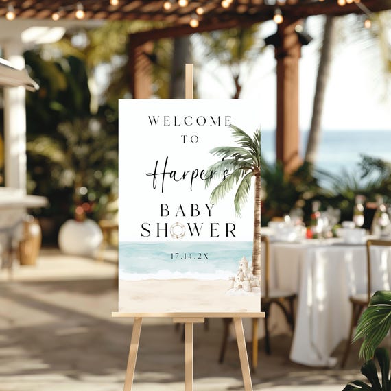 Coastal Baby Shower Welcome Sign: Beach Theme, Summer  (Editable Printable) #bob