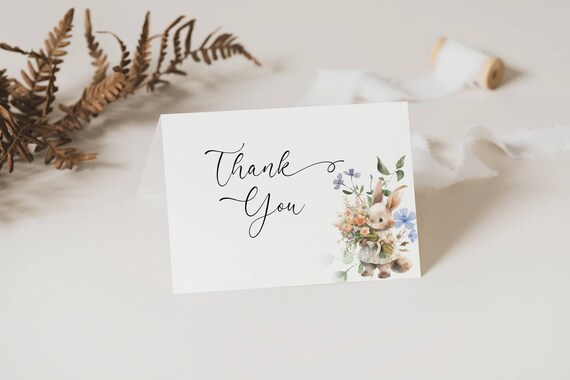 Wildflower Bunny Thank You Card, Floral, Spring Flowers, Easter  (Printable,Editable) Ins Download #wbb