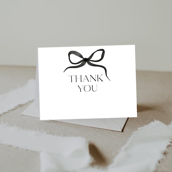 Bow Thank You Cards, Minimalist Note Card Set, Elegant Stationery