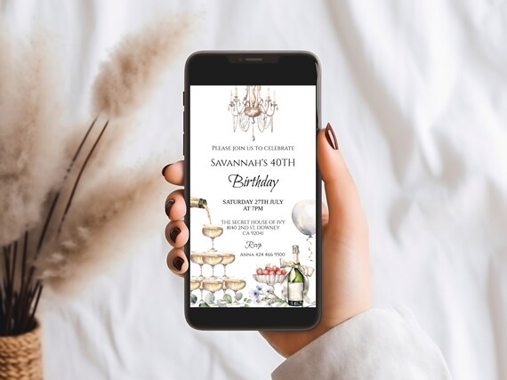 Champagne Toast Birthday Evite: Elegant Cocktail Party Invitation (Digital)
