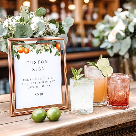 Orange Blossom Custom Sign Template: Mediterranean, Coastal Table Sign (Digital Download) Editable #ost