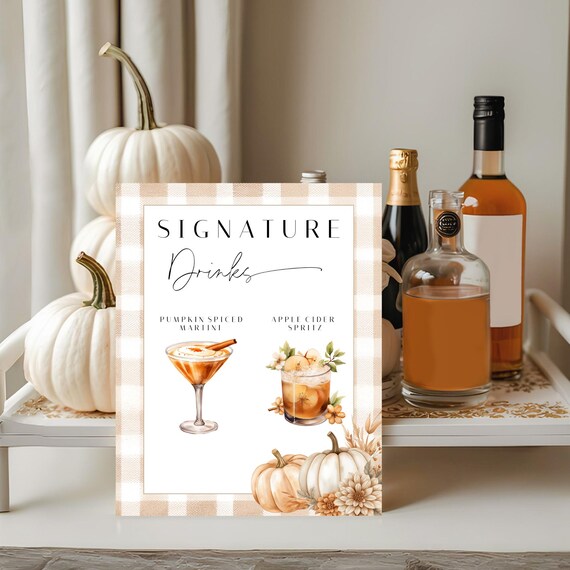 Fall Wedding Signature Drinks Bar Sign Template: Editable Cocktails, Printable (8x10" Sign)