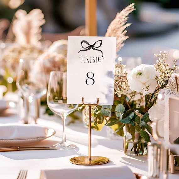 Modern Bow Table Number Template: Printable, Editable Wedding Table Decor #BELLA