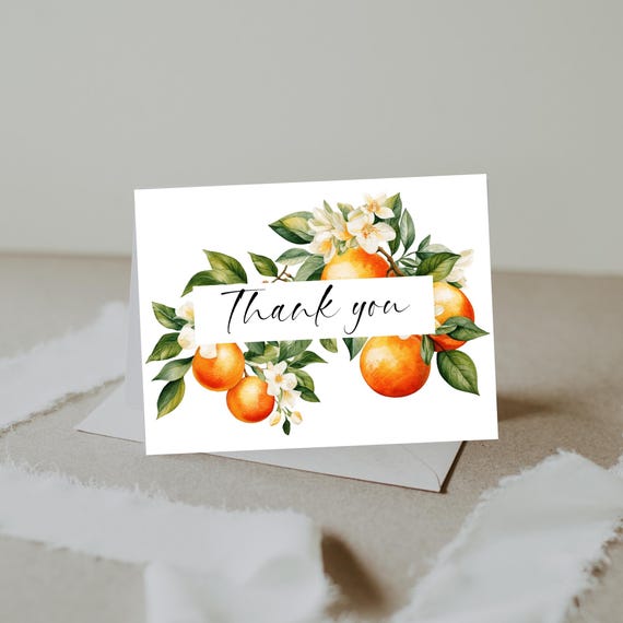 Orange Blossom Thank You Card Template: Printable, Tent Fold & Flat (Editable Digital Download) #ost