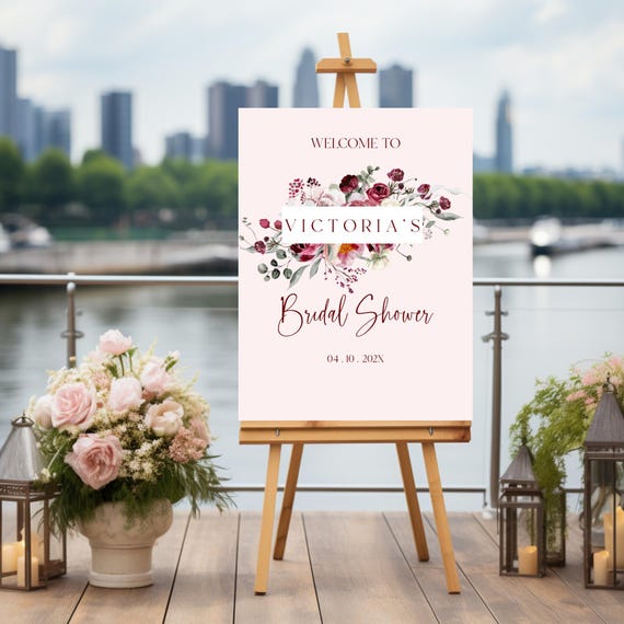 Burgundy Wildflower Bridal Shower Welcome Sign, (Editable,Printable) #pin
