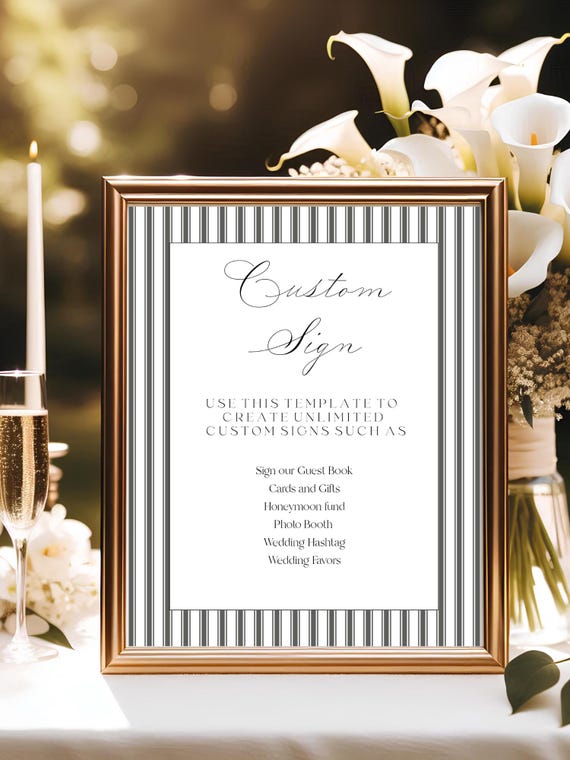 Elegant Pinstripe Wedding Custom Sign Template: Grey, Printable, Customizable (Digital Download) #mtm