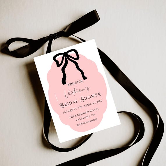 Black Bow Bridal Shower Invitation Template: Elegant Pink (Editable) #bbf