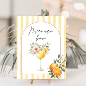 Modèle de signe de menu de bar de mariage mimosa, signe de barre de mimosa de douche nuptiale, signe de mimosa imprimable, signe jaune de mimosa, oranges, cocktail signature