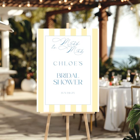 Elegant Lemon Striped Bridal Shower Welcome Sign, Coastal, Retro  (Editable Printable) Digital