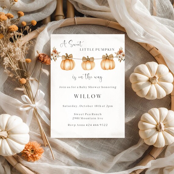 Boho Fall Baby Shower Invitation Template: Little Pumpkin Invite (Digital Download)  Printable #bfb
