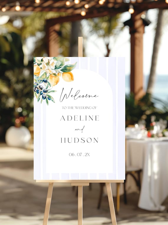 Lemons Wedding Welcome Sign: Sorrento Olive Design (Digital Download) Editable #oli
