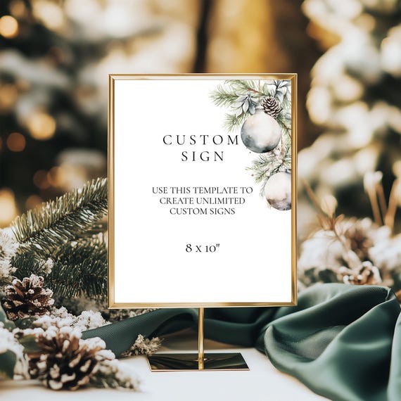 Christmas Wedding Sign Template: Winter Foliage, Printable & Editable (8x10" Digital Download) #xww