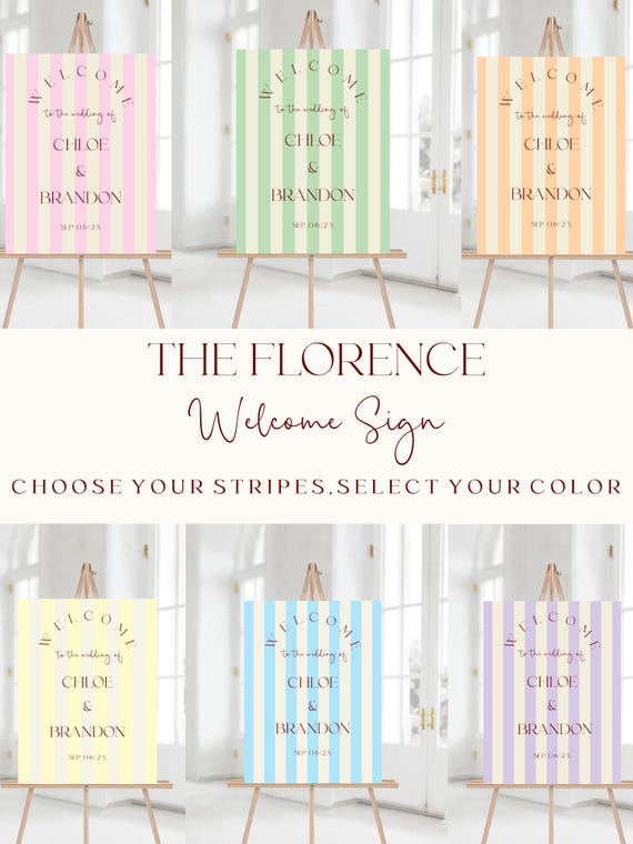 Modern Colorful Wedding Welcome Sign Template: Coastal Striped Design (Digital Download) Editable printable #FLORENCE