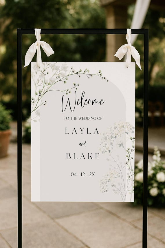 Elegant Wildflower Wedding Welcome Sign Template: Neutral Floral (Editable, Printable Digital Download) #Nat