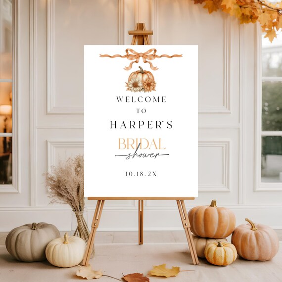 Fall Bridal Shower Welcome Sign: Floral Pumpkin Design (Printable, Editable Template #fbs