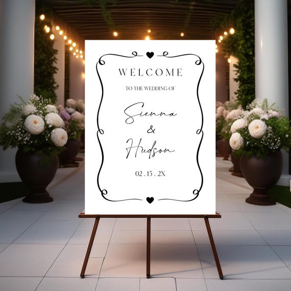 Minimalist Wedding Welcome Sign Template: Elegant Black & White (Digital Download) Editable #min