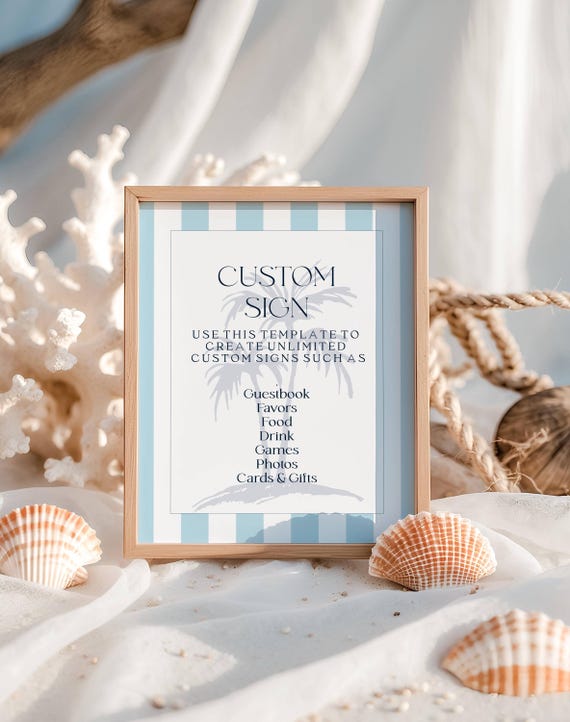 Coastal Design Customizable Sign: Wedding/Shower signs, Blue stripes, Palm Tree ( Editable Printable)  #scb