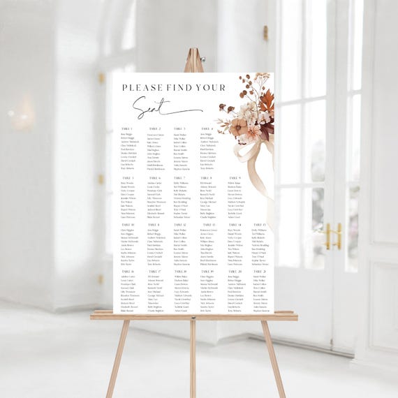 Fall Wedding Seating Chart: Boho Terracotta Florals (Digital Download) #ffb