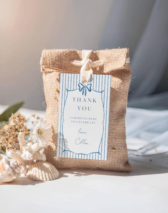 Blue Striped Favor Tags, Wedding Shower Thank You Tags (Editable Printable) #vtb