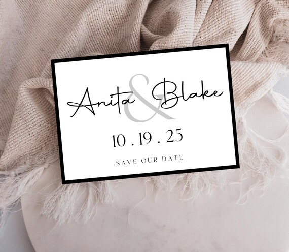 Minimalist Black and White Save the Date Invitation Template (Digital Download)