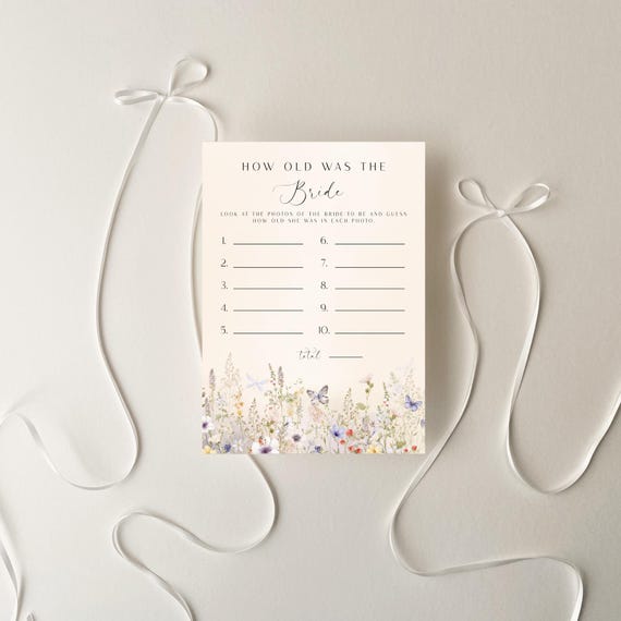 Wildflower How Old Was The Bride, Bridal Shower Game, Floral (Editable Printable) Digital #dwf