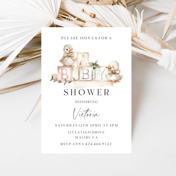 Duckling Baby Shower Invitation: Gender Neutral, Building Blocks (Editable Digital Download) Printable #dbb