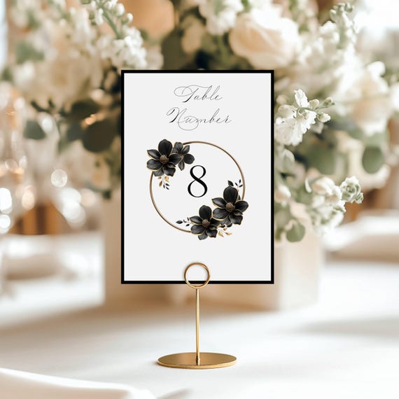 Black Magnolia Wedding Table Number Sign: Elegant Floral Design (Digital Download) Printable #mag