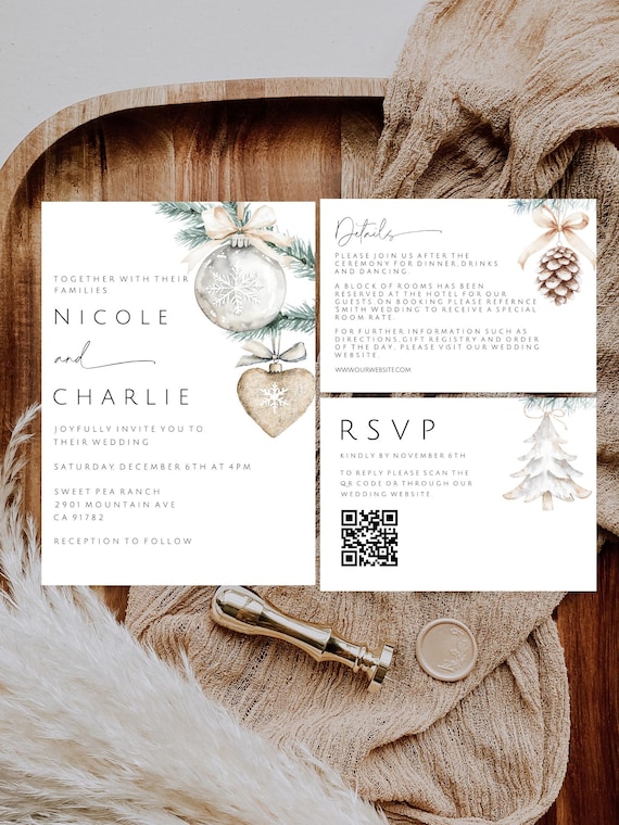 Christmas Wedding Invitation Suite: Festive Holiday Set (Printable, Editable Template) #bxw