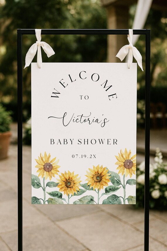 Sunflower Baby Shower Welcome Sign Template (Editable Digital Download) Printable  #snf