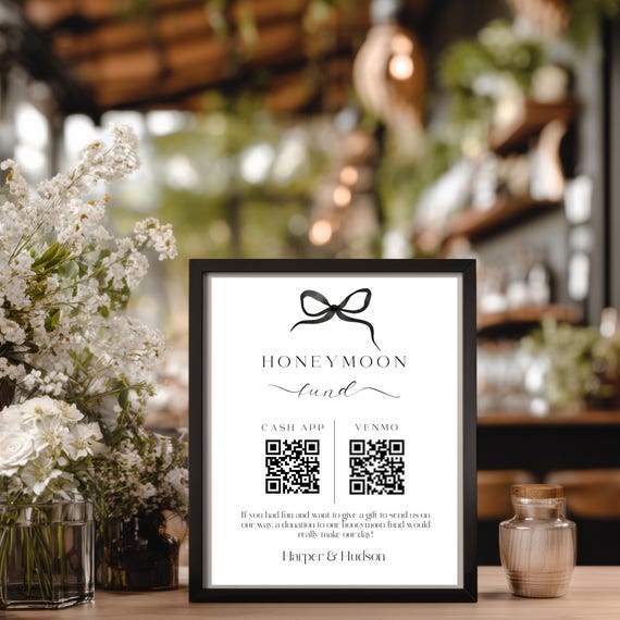 Elegant Honeymoon Fund QR Code Sign: Modern Minimalist Wedding (Digital File) #BELLA