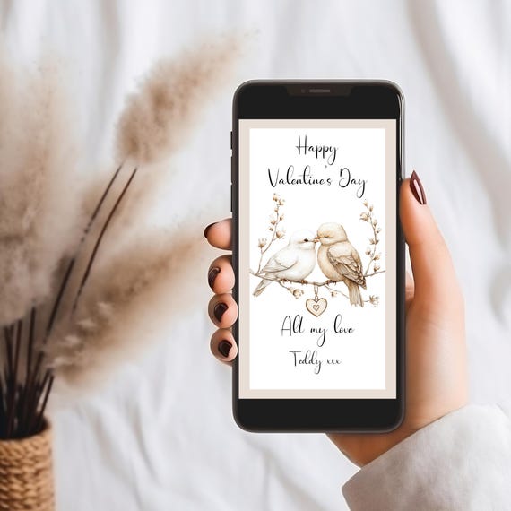 Love Birds Valentine's E-Card: Editable Sweet Message (Digital Download)