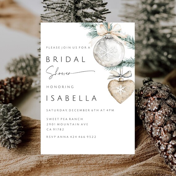 Boho Christmas Bridal Shower Invitation Template: Festive Holiday Invite (Editable Digital File) #bxw
