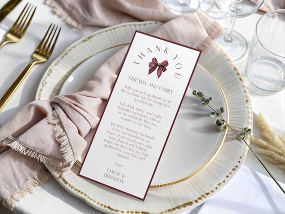 Burgundy Wedding Thank You Card: Modern Minimalist Place Card (Digital Download)