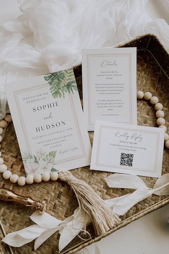 Tropical Wedding Invitation Suite: Coastal, Summer Florals (Editable Printable) Digital #tbb