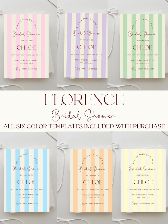 Modern Striped Bridal Shower Invitation Template: Colorful, Coastal (Digital Download) Editable Printable #FLORENCE