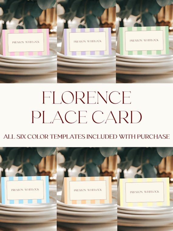 Modern Striped Place Card Template: Coastal Wedding Name Card (Digital Download) #FLORENCE