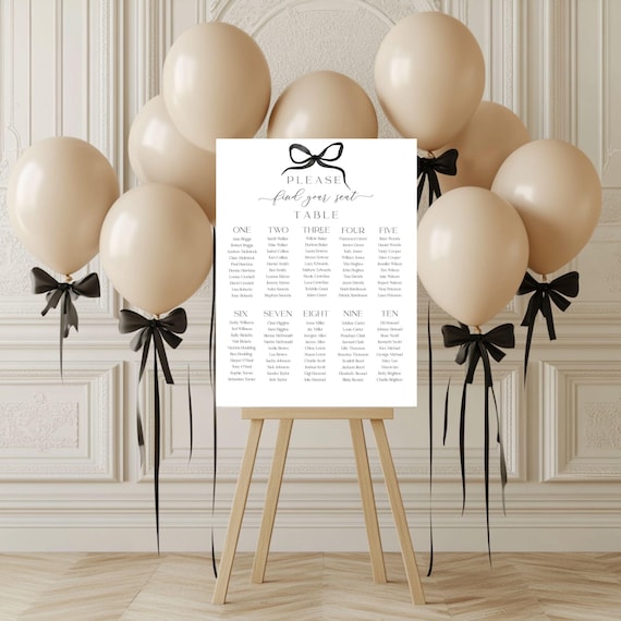 Modern Black Bow Wedding Seating Chart Template: Printable, Editable (Digital Download) #BELLA