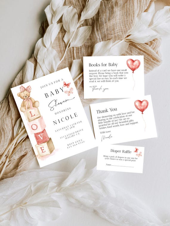 Modern LOVE Valentines Baby Shower Invitation : Teddy, Blocks (Editable Printable) Instant Download #vbb