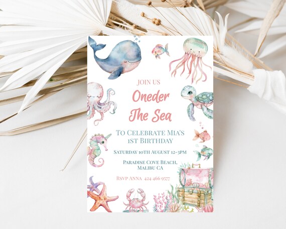 Under The Sea 1st Birthday Invitation: Editable Baby Beach Party (Digital Download)