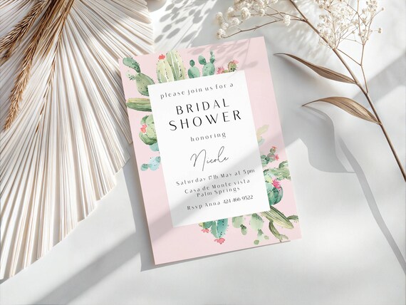 Cactus Bridal Shower Invitation: Pink Floral, Tropical Template (Digital Download) Printable #cac