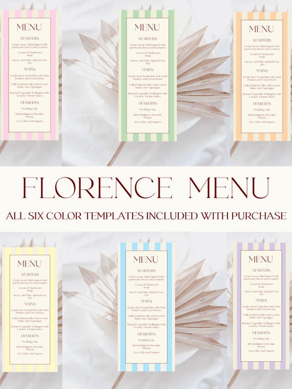 Modern Striped Wedding Menu Template: Colorful Coastal Design (Digital Download) #FLORENCE