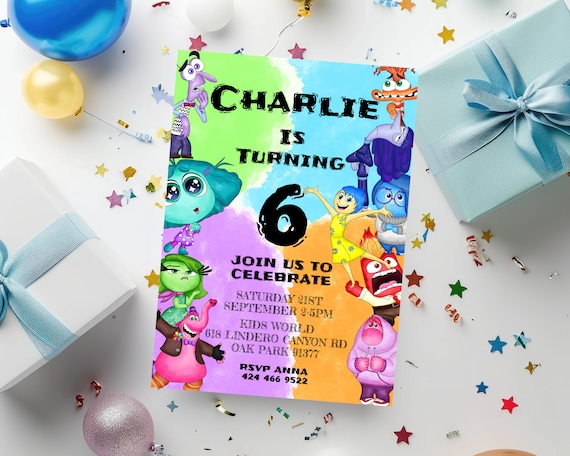 Inside Out Birthday Party Invitation: Colorful Characters, Editable (Instant Download)